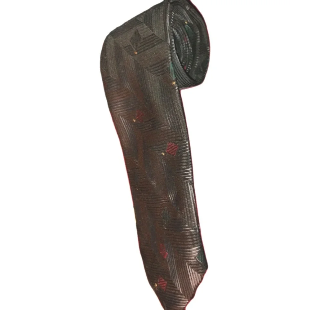 Christian Dior MONSIEUR Neck Tie Geometric Gray Matte Metal Tone Red Green Boxes